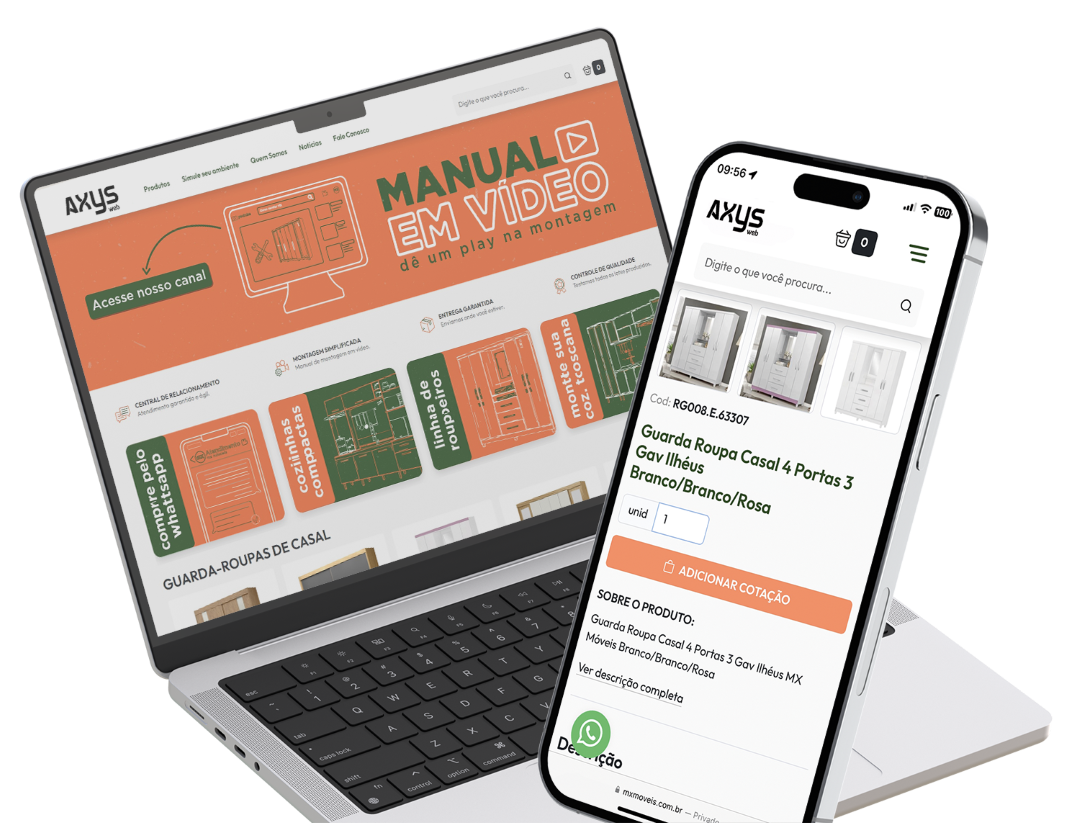 Smartphone e laptop exibindo ecommerce desenvolvido pela Axysweb