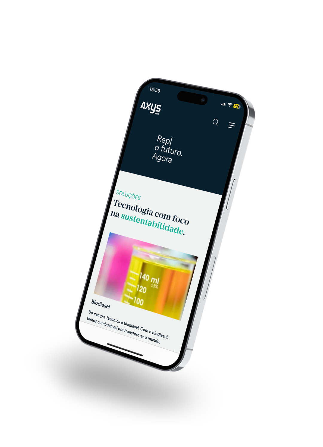 Smartphone exibindo portal desenvolvido pela axysweb