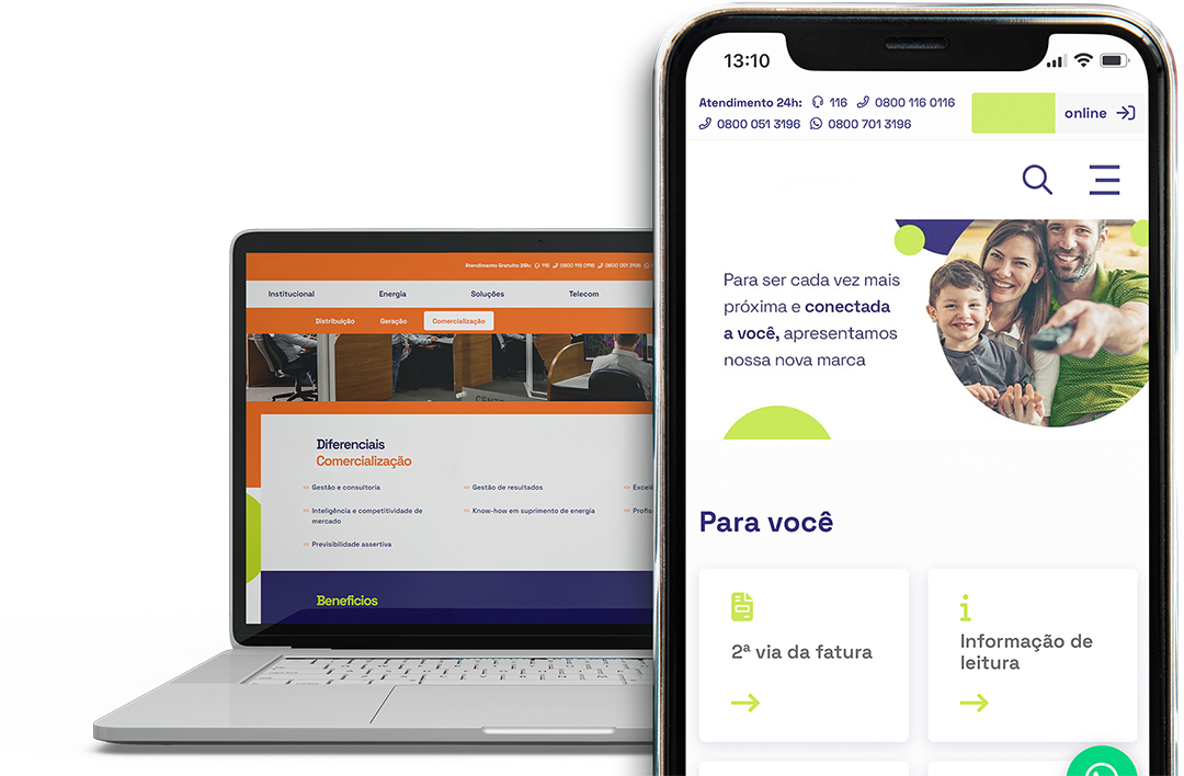 Computador e smartphone com um website